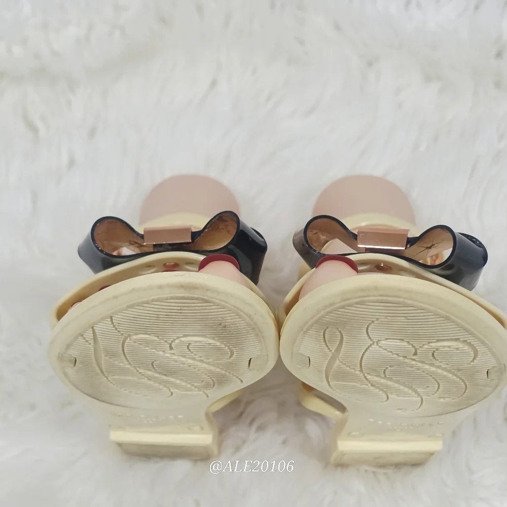 Ted Baker Louwla Jelly Sandals Women Size 39 Beige Black Bow Ankle Strap. - Picture 9 of 13